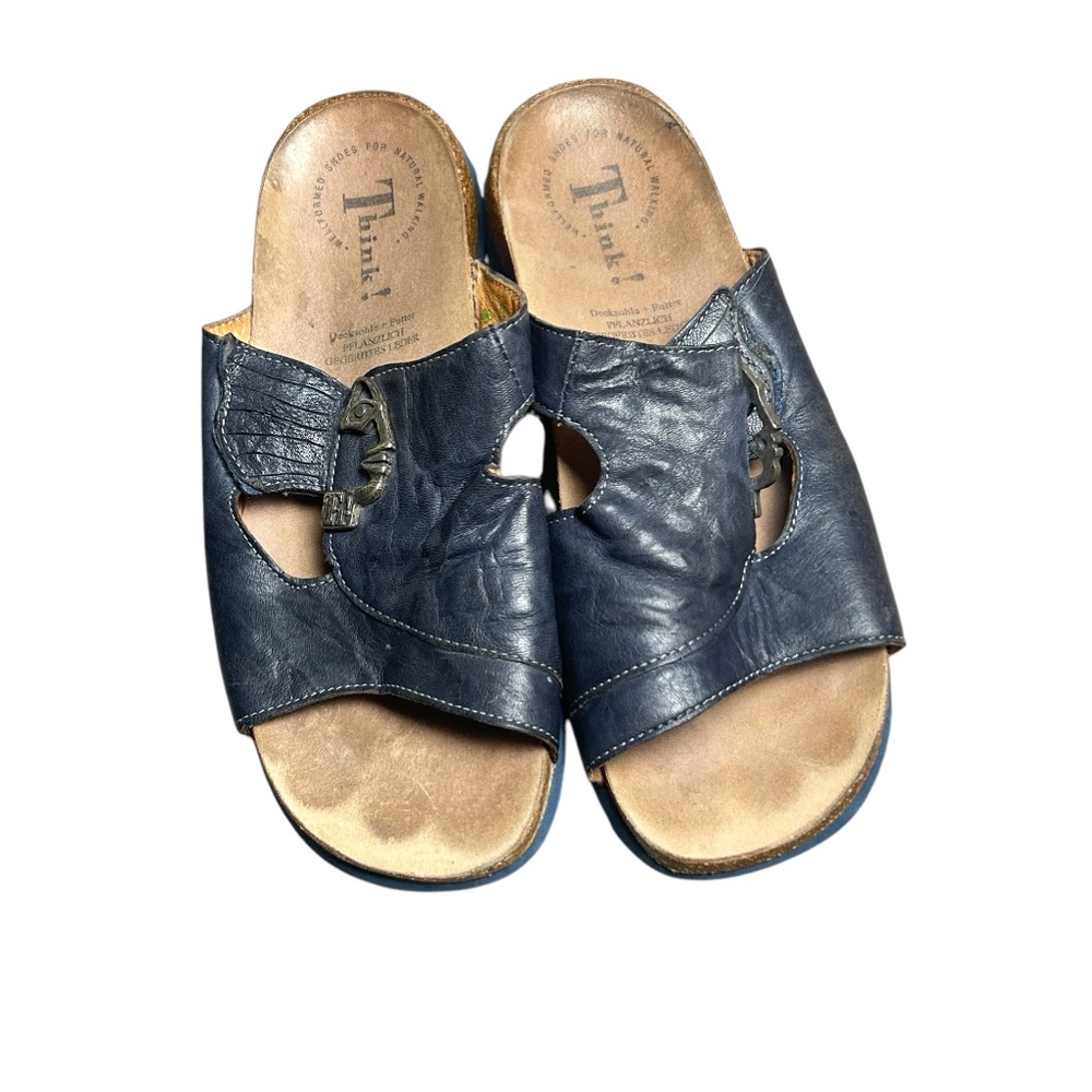 THINK! MIZZI FACE LEATHER SANDALS SIZE 39 EU US 8.5 In Dark Gray - Picture 3 of 4